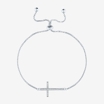 Limited Time Special! Lab Created White Sapphire Sterling Silver Cross Bolo Bracelet