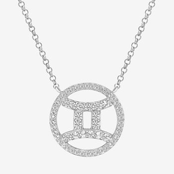 Gemini Womens Simulated Cubic Zirconia Sterling Silver Round Pendant Necklace