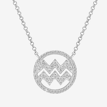 Aquarius Womens Simulated Cubic Zirconia Sterling Silver Round Pendant Necklace