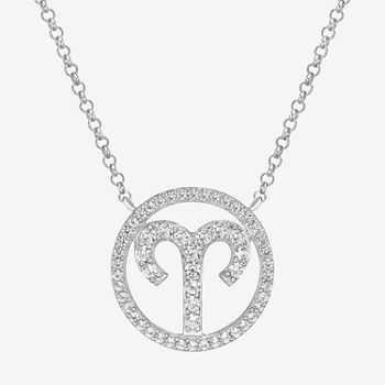 Aries Womens Simulated Cubic Zirconia Sterling Silver Round Pendant Necklace