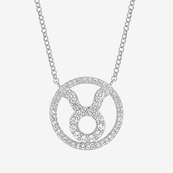 Taurus Womens Simulated Cubic Zirconia Sterling Silver Round Pendant Necklace