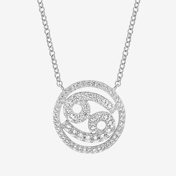 Cancer Womens Simulated Cubic Zirconia Sterling Silver Round Pendant Necklace