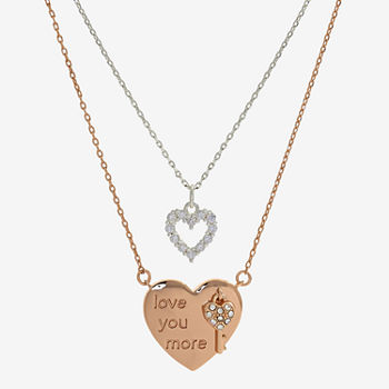Sparkle Allure You & Me 2-pc. Cubic Zirconia 14K Gold Over Brass Pure 16 Inch Link Heart Necklace Set