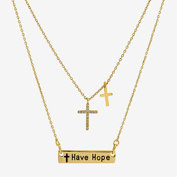 Sparkle Allure You & Me 2-pc. Cubic Zirconia 14K Gold Over Brass 16 Inch Link Bar Cross Necklace Set