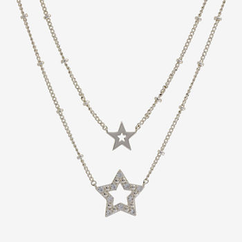 Sparkle Allure You & Me 2-pc. Cubic Zirconia Pure Silver Over Brass 16 Inch Link Star Necklace Set