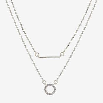 Sparkle Allure You & Me 2-pc. Cubic Zirconia Pure Silver Over Brass 16 Inch Link Bar Round Necklace Set