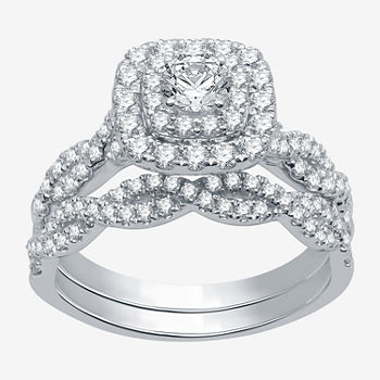 Modern Bride Signature Womens 1 1/2 CT. T.W. Lab Grown White Diamond 10K White Gold Halo Engagement Ring