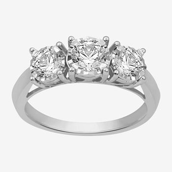 Womens 1 CT. T.W. Genuine White Diamond 10K White Gold 3-Stone Engagement Ring