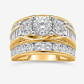 Womens 4 CT. T.W. Lab Grown White Diamond 10K Gold Round Side Stone 3-Stone Engagement Ring