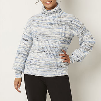 Liz Claiborne Plus Womens Turtleneck Long Sleeve Striped Pullover Sweater