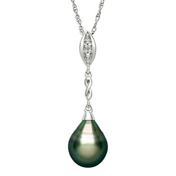Genuine Tahitian Pearl and Diamond-Accent Drop Pendant Necklace
