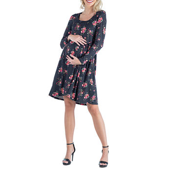 24/7 Comfort Apparel Long Sleeve Floral A-Line Dress Maternity