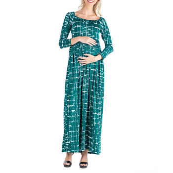 24/7 Comfort Apparel Maternity Long Sleeve Abstract Maxi Dress