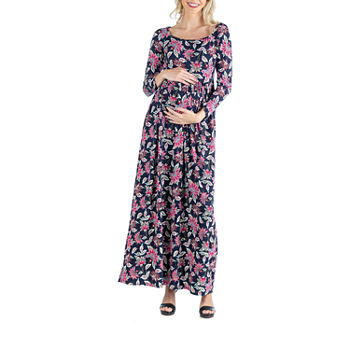24/7 Comfort Apparel Maternity Long Sleeve Floral Maxi Dress