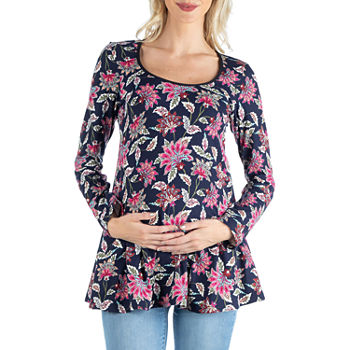 24/7 Comfort Apparel Maternity Womens Scoop Neck Long Sleeve Tunic Top