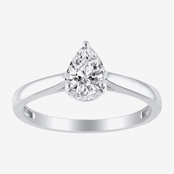 Womens 1/2 CT. T.W. Lab Grown White Diamond 10K White Gold Pear Solitaire Engagement Ring