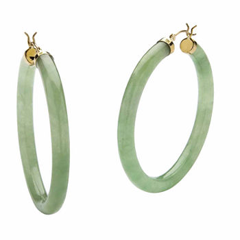 Genuine Green Jade 10K Gold 45mm Hoop Earrings