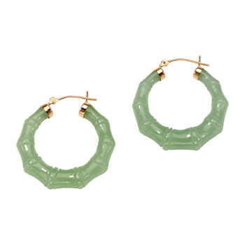 Genuine Green Jade 14K Gold 30mm Hoop Earrings