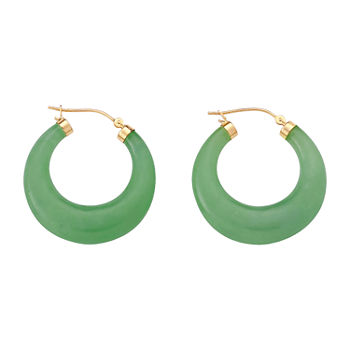 Genuine Green Jade 14K Gold Over Silver 31mm Hoop Earrings