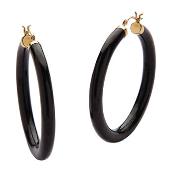 Genuine Black Jade 14K Gold 45mm Hoop Earrings