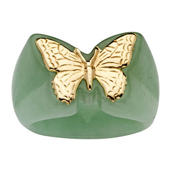 7MM Genuine Green Jade 14K Gold Butterfly Band