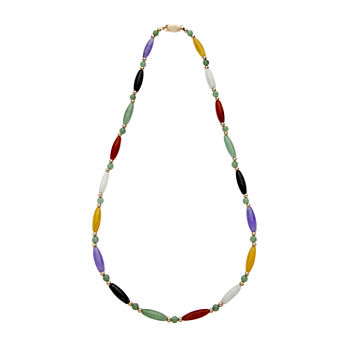 Womens Genuine Multi Color Jade 14K Gold Beaded Necklace