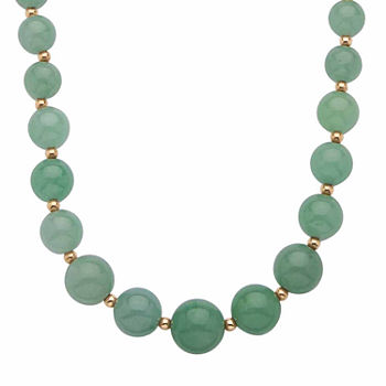 Womens Genuine Green Jade 10K Gold Beaded Necklace