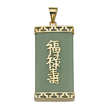 Womens Genuine Green Jade 14K Gold Prosperity, Long Life, Luck Pendant