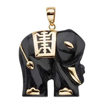 Elephant Womens Genuine Black Jade 10K Gold Pendant
