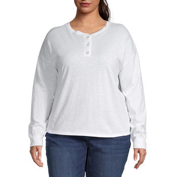 a.n.a Plus Womens Henley Neck Long Sleeve Henley Shirt