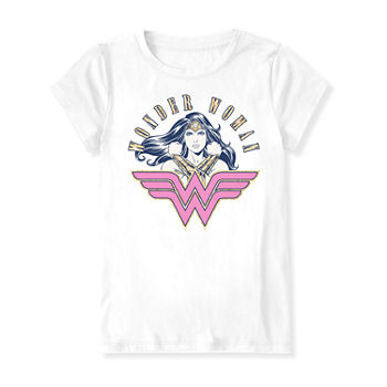 Little & Big Girls Crew Neck Wonder Woman Short Sleeve Graphic T-Shirt