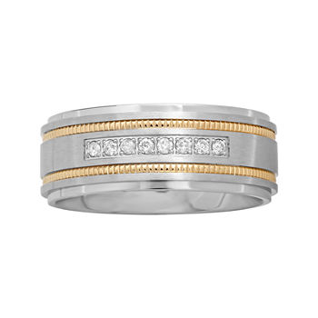Mens Two-Tone Stainless Steel 1/7 CT. T.W. Diamond Wedding Band