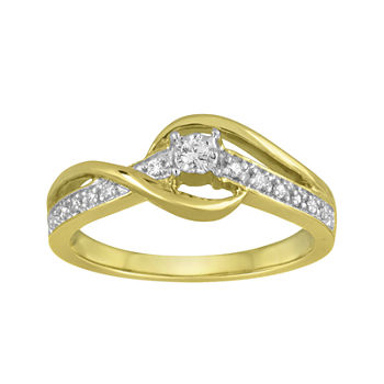 1/10 CT. T.W. Diamond 10K Yellow Gold Wave Promise Ring