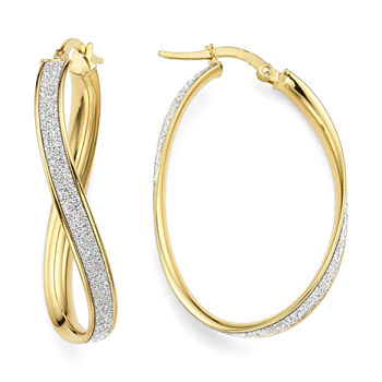 Made in Italy 14K Yellow Gold Oval Wave Glitter 36mm Hoop Earrings
