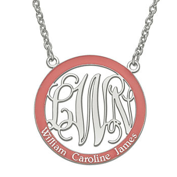 Personalized Sterling Silver Open Circle Enamel Monogram Initials and Name Pendant Necklace
