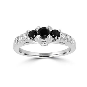 Love Lives Forever Womens 1 CT. T.W. Genuine Black Diamond 14K White Gold 3-Stone Engagement Ring