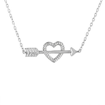 "Follow Your Heart" Womens Diamond Accent Genuine White Diamond Sterling Silver Arrow Pendant Necklace