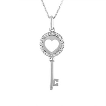 Womens 1/10 CT. T.W. Genuine White Diamond Sterling Silver Keys Pendant Necklace