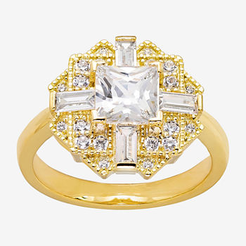 Sparkle Allure Cubic Zirconia 14K Gold Over Brass Square Cocktail Ring