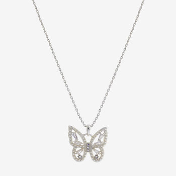 Sparkle Allure Cubic Zirconia Pure Silver Over Brass 16 Inch Link Butterfly Pendant Necklace