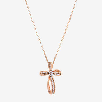 Sparkle Allure Cubic Zirconia 18K Rose Gold Over Brass 16 Inch Link Cross Pendant Necklace