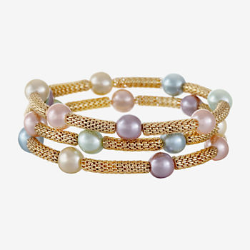 Monet Jewelry Simulated Pearl Gold Tone Mesh Bangle Bracelet