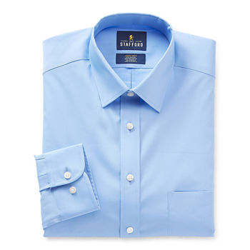 Stafford Big Smart Tech Mens Point Collar Long Sleeve Stretch Fabric Wrinkle Free Dress Shirt