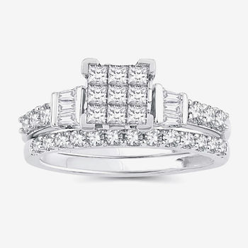 Womens 1 CT. T.W. Genuine White Diamond 10K White Gold Bridal Set