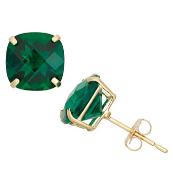 Lab Created Green Emerald 10K Gold 8mm Stud Earrings