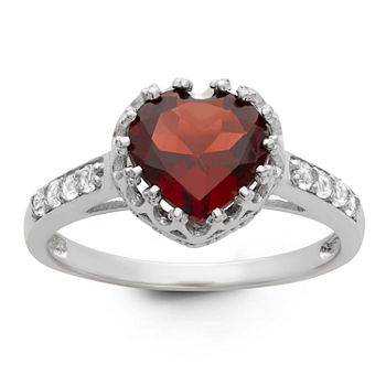 Womens Genuine Red Garnet Sterling Silver Heart Cocktail Ring