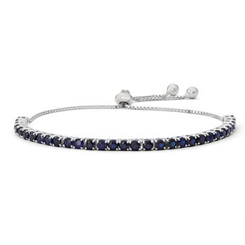 Lab Created Blue Sapphire Sterling Silver Bolo Bracelet