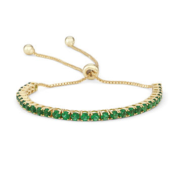 Simulated Green Emerald 14K Gold Over Silver Bolo Bracelet