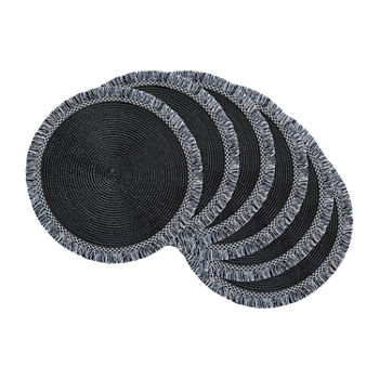 Design Imports Black Round Fringed 6-pc. Placemats