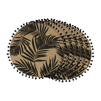 Design Imports Black Fern Print On Natural Round Jute 6-pc.Placemats